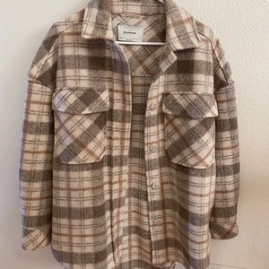 Stradivarius checkered shacket in brown